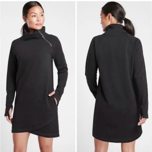 Athleta Cozy Karma Asym Sweatshirt Dress in Black Size Medium - Picture 1 of 11
